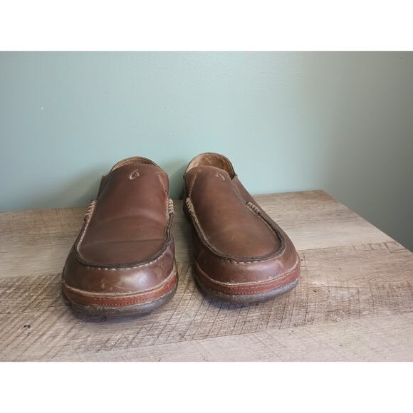 Olukai Mens Moloa Leather Slip On Shoes Loafers 11.5 Brown Island Vacation main image 8